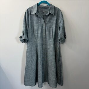 Sharagano Blue Chambray Button Down Collared Cotton Blend Dress Size 16